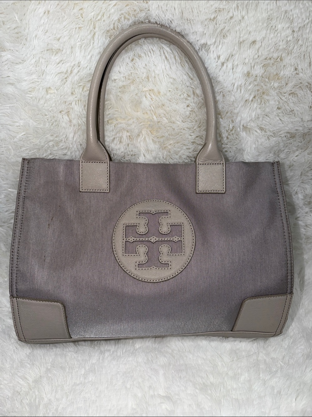 Tory Burch Taupe Canvas and Leather Tote